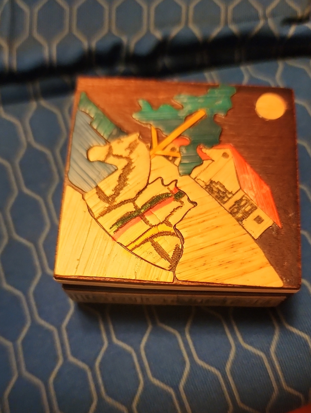 Hand-Painted Wooden Home Art Box in Multicolor